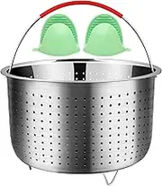 REDANT Vegetable Steamer Basket for Instant Pot Accessories 6 & 8 Qt - Stainless Steel Strainers and Colanders - Metal Strainer for Cooking Broccoli, Eggs, Pasta, Quinoa - with 2 Gloves, 6 Quart