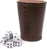 Real Leather dice Cup with 6 dice. Classic Handmade Leather Cup