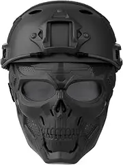 Airsoft Helmet and Mask, Airsoft Full Face Mask, Detachable Airsoft Goggles,Paintball PJ Fast Helmet with Front NVG Mount and Side Rail,Military Tactical Airsoft Gear