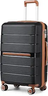 [British Traveller] Luggage Cabin Suitcase Hard Shell Carry On Hand Luggage Suitcase with 4 Wheels Spinner and TSA Lock, Black, L(76cm 92L), Suitcase
