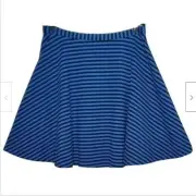 New York & Co Womens Mini Skirt New Medium Black Blue Striped Stretch Pull On
