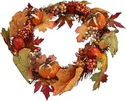 Garneck Halloween Pumpkin Berry Wreath Artificial Maple Leaf Garland for Autumn Harvest Decor Rustic Home Outdoor Party Decoration Festive Hanging Ornament
