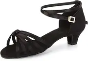 [SWDZM] Girls Latin Dance Shoes Satin Suede Sole Ballroom Salsa Tango Professional Performance Practice Dance Shoes,Model 202GB