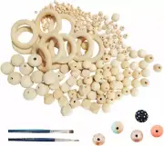 300Pcs Wooden Beads with Rings for Craft, 6 Sizes Wooden Octagon Unfinished Bead