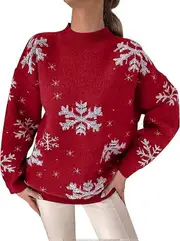 Women's Christmas Sweater Fun Cute Ugly Christmas Sweater Long Sleeve Crewneck Pullover Sweater Jumper Knit Xmas Tops red M