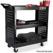 3 Tier Steel Tool Trolley Cart For Workshop Mechanic With Pegboard Screwdriver Bay Black Tool & Equipment Trolleys