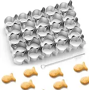 Ninehaoou Gold Fish Cracker Cutter,25 Cavity Cookie Cutter,Mini Cookie Molds with Cleaning Brush,non-stick Dough, Stainless Steels Mold for Baking