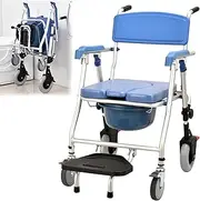 4-in-1 Shower Commode Wheelchair, Bedside Commode Rolling Commode Chair Shower Transport Chair With Locking Wheels And Padded Seat Shower Bath Aid Chair Waterproof Wheelchair