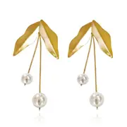 Culturesse Marjorie 7cm 24K Artisan Leaf Earrings Fashion For Pierced Ears Gold