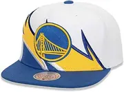 Mitchell & Ness GSW Golden State Warriors Waverunner Snapback Cap, Adjustable Hat, White Blue, One Size
