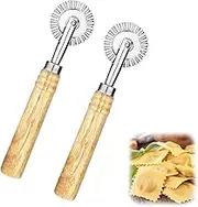 Pastry Wheel Cutter 2 PCS, Pasta Cutter Wheel with Long Wooden Handle, Zinc Alloy Dough Ravioli Cutter Wheel with Roller, Making for Home and Kitchen