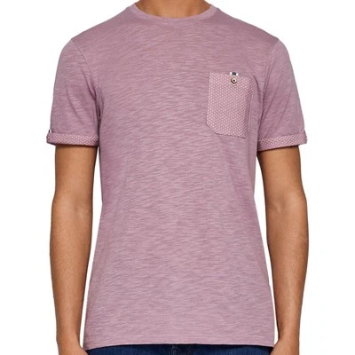 Ted Baker Dogtan Mens Heather Patch Pocket Crewneck T-Shirt (3XL Dusty Pink) $85