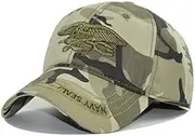 Unisex Camouflage Embroidery Cotton Baseball Cap Breathable Sun Protection Large Visor Cap Wide Brim Sports Cap for Outdoor Sports Cycling Camping Fishing Hunting Travel Tennis Hip Hop Street