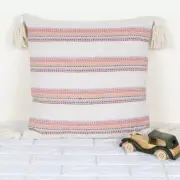 Red and Off White Tufted Texture Tassel Boho Pillow 100% Cotton Cushion Cover