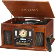 8 In-1 Classic Bluetooth Record Player Multimedia Center Built-in Stereo Speaker