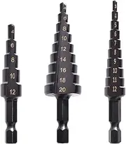 3PCS HSS Cobalt Stepped Drill Bit Set Practical Black Nitride Coated Metal Drilling Bits Kit for Thin Iron/Steel/PVC/Wood Panel