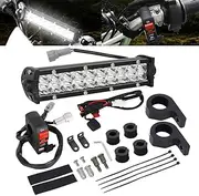 motoparty Handlebar LED Light Bar Set with USB Socket Charger for KLX110 CRF110 TTR110 YZ250F, High Brightness 60W Headlight Mounting Bracket Fits Most 7/8” Handlebars, Clear,White (MTP-M13W1802)