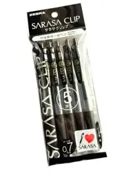 Zebra Sarasa Clip Ballpoint Pen 0.7mm 5-Pack Black Water-Based Pigment