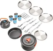 Luocute Camping Cookware Set, 29pcs Alumina Portable Cookware Kit for Camping Outdoor Cooking Set with Non Stick Pots Pan Kettle Plates Cups Utensils for Backpacking Hiking Picnic