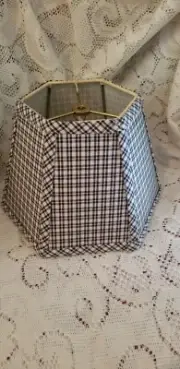 Artemis hex hardback hard back blue checked linen lampshade lamp shade