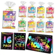 Party Favors for Kids: 16 Pack Rainbow Scratch Art Notebook Classroom School