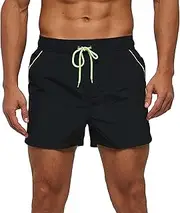 [Aosufei] Men's Comfort Waterproof Beach Shorts Elastic Waist Quick Dry Shorts Casual Breathable Trunks with Mesh Lining