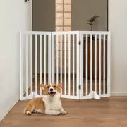 3 Panel 80cm Petzly Pet Gate Dog Fence Safety Barrier with Support Feet White