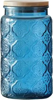 ANSQU 34oz Blue Glass Canister, Vintage Colored Mason Jar, Candy Dish/Sugar Container for Kitchen Pantry Coffee, Tea, Cookie, Decorative Glass Jar (Blue, 1 Pack)
