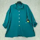 NWT John Mark Blouse Womens LG Teal Blue Button Up Rayon Blend Top