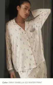 NWT new Anthropologie briar piped pajama top button down medium ice skater ski
