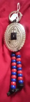 Red & Blue Acrylic Beaded Large Oval Concho Keychain