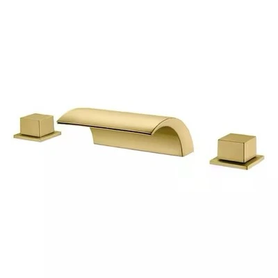Sumerain Waterfall Tub Deck Mount Roman Tub Filler Faucet Double Handle Gold