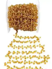 Dark Citrine Rosary Chain, 24K Gold, 3mm Beads, Faceted Rondelle, Gemstone