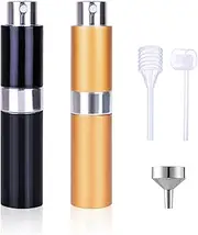 KAYZON Refillable Perfume Spray Bottle Atomizer for Travel, Portable Scent Pump Case Fragrance Empty Cologne Dispenser Container Sprayer For Traveling Outdoor, 8ML (Black, Gold)
