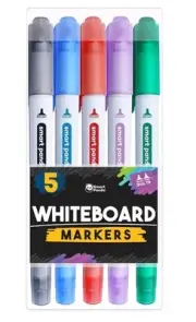 Smart Panda 5 Whiteboard Markers Dual Tip Wipeable Pens, Medium and Fine – Dr