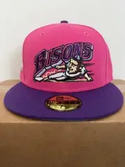 New Era Buffalo Bisons Sliding Bison Fitted Size 7 1/2 Hat Hot Pink Purple RARE