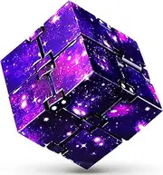 INFINITY CUBE Fidget Cube Toy Stress Anxiety Relief for Adults and Kids Hand-Held Magic Puzzle Flip Cube Preschool Toy for ADD ADHD Fidget Finger Cube Toys for Killing Time Galaxy Space Purple