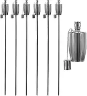 Metal Garden Torches - Barrel - Pack of 6-146cm Silver Garden Torches Lighting Modern Outdoor Lighting Paraffin Oil Lamp Candle Flame Lantern for Parties, Outdoor Events, BBQs