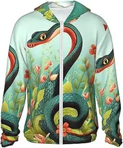 [FHEDVBN] Men's UPF 50+ Snake and Flower Sun Protection Hoodie Long Sleeve Rash Guard Hiking Running Workout Shirt