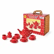 Children's 13 Piece Porcelain Picnic Tea Set In A Basket - Red