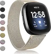Amzpas Bands Compatible with Fitbit Versa 3/4 Fitbit Sense/Sense 2, Breathable Stainless Steel Loop Mesh Magnetic Adjustable Wristband for Fitbit Versa 3/4 Fitbit Sense/Sense 2for Women and Men