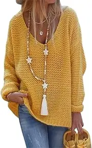 [Generic] Woman Sweater V Neck Solid Color Ladies Pullover Lightweight Jumpers Dressy Tops Spring Winter Sweaters