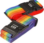 [Puloita] 2Pack Luggage Straps Belts to Keep Your Suitcase Secure While Traveling Approved with Quick-Release Buckle Travel Accessories Bag Straps-Rainbow