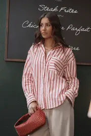 [PUP52] Adam Stripe Shirt - Pink XS Pink