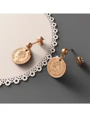 Bullion Gold Coin Drop Rose Gold Layered Earrings