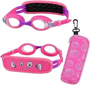 RUIGAO Kids Swim Goggles, Toddler Goggles No Tangle, Youth Swimming Goggles / Fabric Strap / Head Band / Case