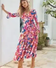 New Mister Zimi Size 8 Tamara Wrap Midi Dress In Mosaic Floral BNWT