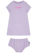 Balmain Kids Logo Cotton Dress and Bloomers set (12-36 Months) - Purple - 12 Months (12 Months) 12 MONTHS (12 months)