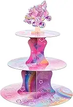 Honeydak 3 Tier Roller Skating Party Cupcake Stand Decorations Roller Skate Theme Cupcake Holder Decorations Let's Roll Dessert Tower for Kids Hip Hop Disco 80s 90s Theme Party Birthday Supplies