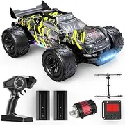 DEERC 1:14 Brushless RC Car for Adults, 43MPH 4WD Off-Road RC Truck with 7-Color LED Lights, Metal Oil Shocks, 2×7.4V High-Capacity Batteries, All-Metal Drivetrain, 3 Light Modes, 3S LiPo Compatible
